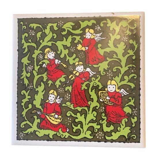 Vintage Holt Howard Ceramic Tile Trivet Hot Plate Wall Hanger Angels Instruments - Picture 4 of 7